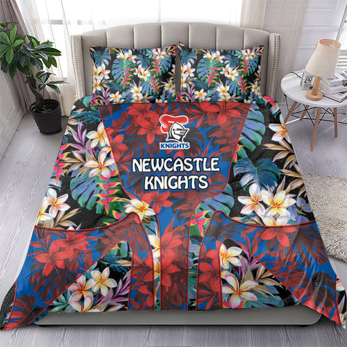 Newcastle Knights Bedding Set Tropical Hibiscus Floral Pattern With Blue And Red Accents