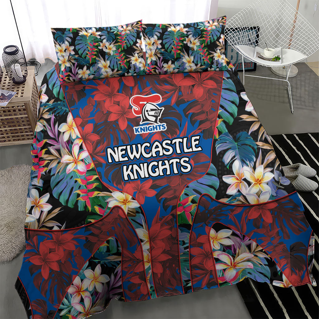Newcastle Knights Bedding Set Tropical Hibiscus Floral Pattern With Blue And Red Accents