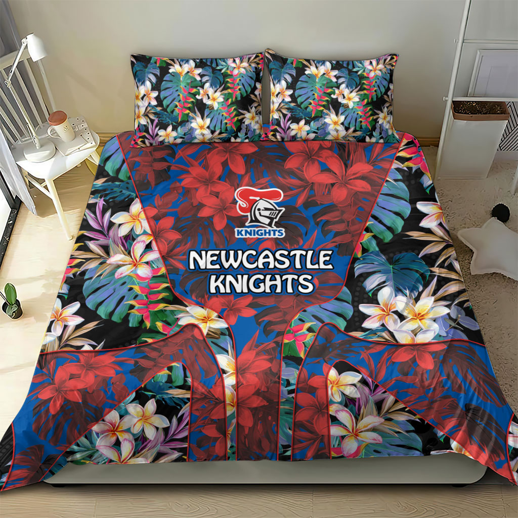 Newcastle Knights Bedding Set Tropical Hibiscus Floral Pattern With Blue And Red Accents