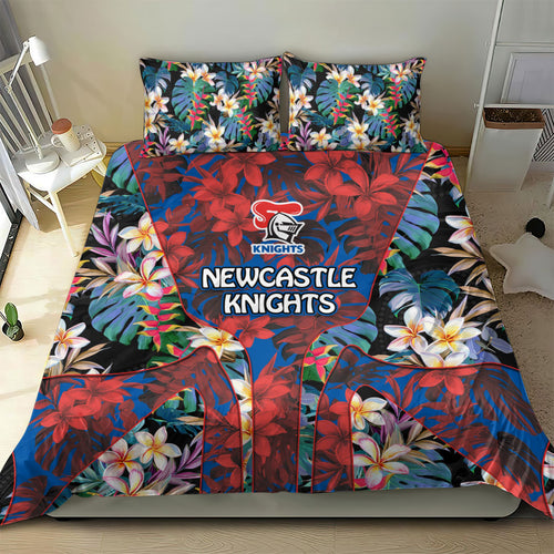 Newcastle Knights Bedding Set Tropical Hibiscus Floral Pattern With Blue And Red Accents