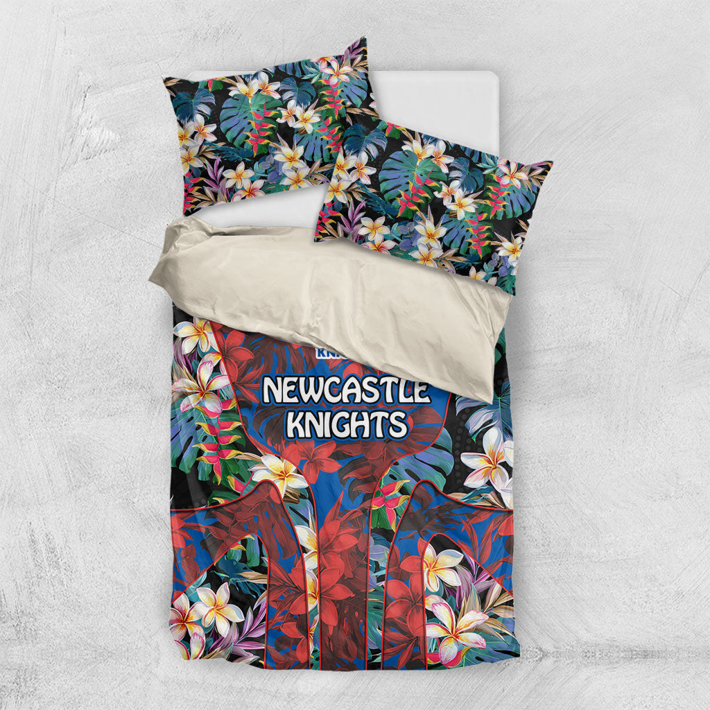 Newcastle Knights Bedding Set Tropical Hibiscus Floral Pattern With Blue And Red Accents