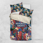 Newcastle Knights Bedding Set Tropical Hibiscus Floral Pattern With Blue And Red Accents