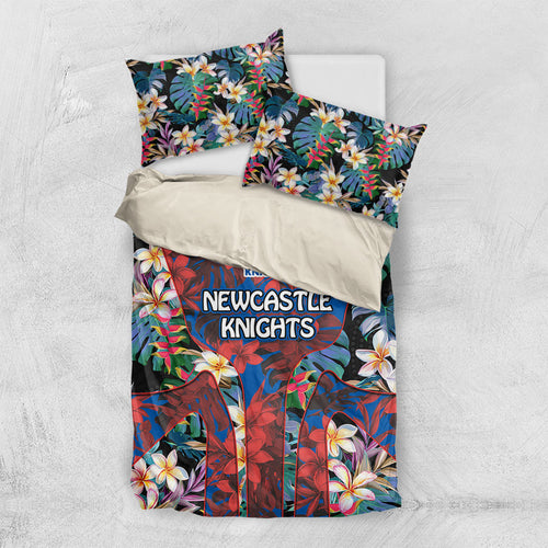 Newcastle Knights Bedding Set Tropical Hibiscus Floral Pattern With Blue And Red Accents