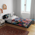 Newcastle Knights Bedding Set Tropical Hibiscus Floral Pattern With Blue And Red Accents