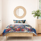 Newcastle Knights Bedding Set Tropical Hibiscus Floral Pattern With Blue And Red Accents