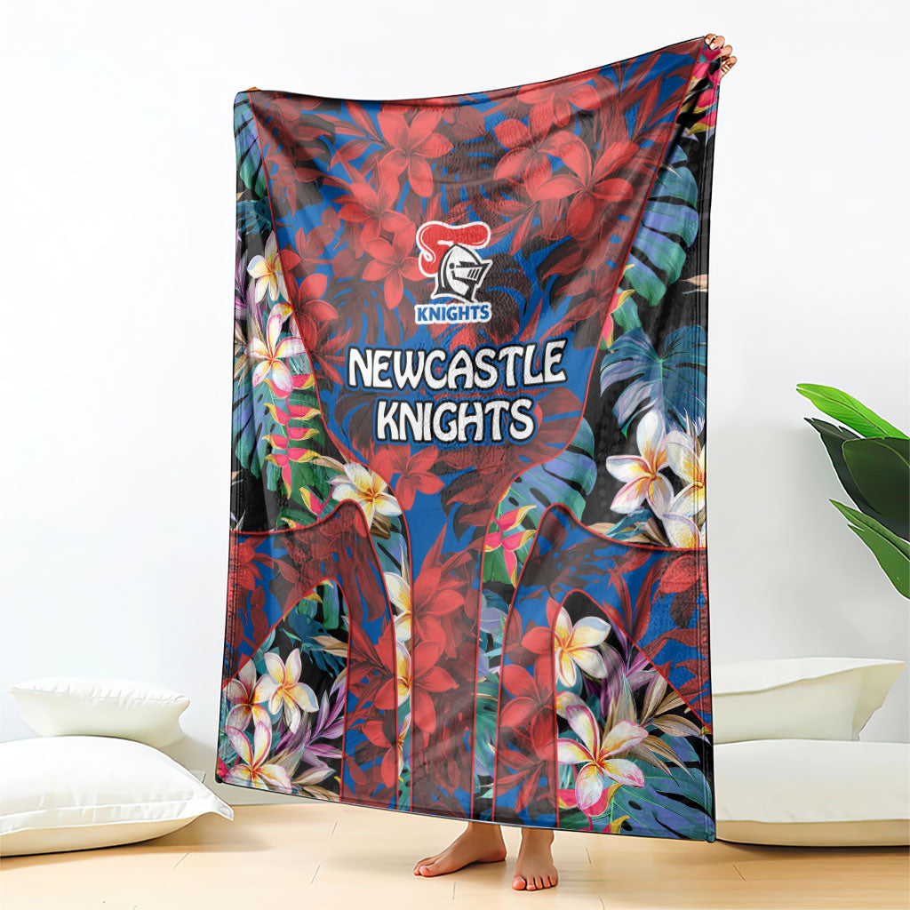 Newcastle Knights Blanket Tropical Hibiscus Floral Pattern With Blue And Red Accents