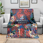 Newcastle Knights Blanket Tropical Hibiscus Floral Pattern With Blue And Red Accents
