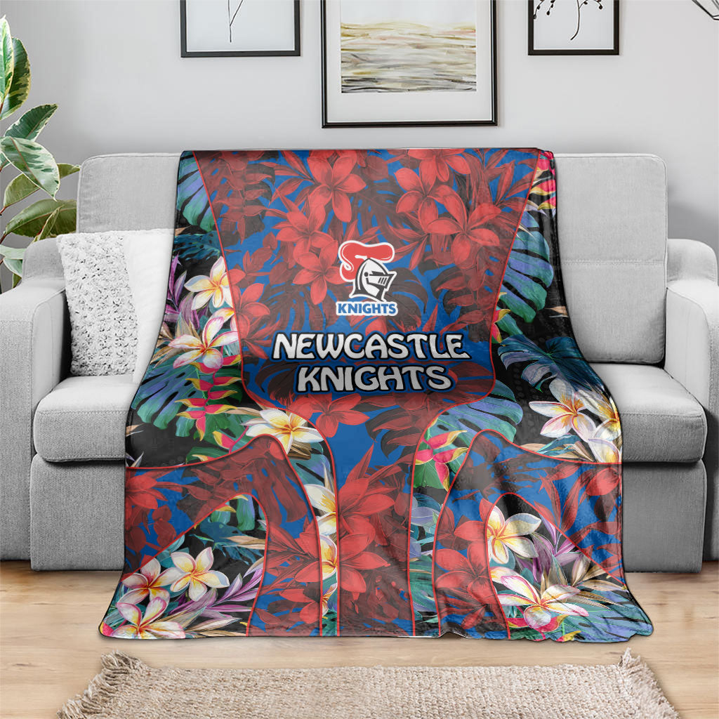 Newcastle Knights Blanket Tropical Hibiscus Floral Pattern With Blue And Red Accents