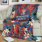 Newcastle Knights Blanket Tropical Hibiscus Floral Pattern With Blue And Red Accents