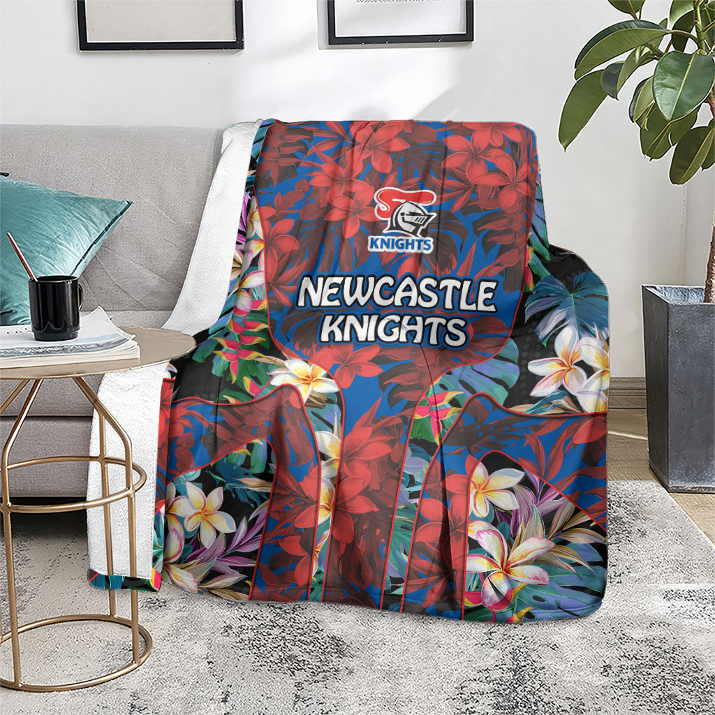 Newcastle Knights Blanket Tropical Hibiscus Floral Pattern With Blue And Red Accents