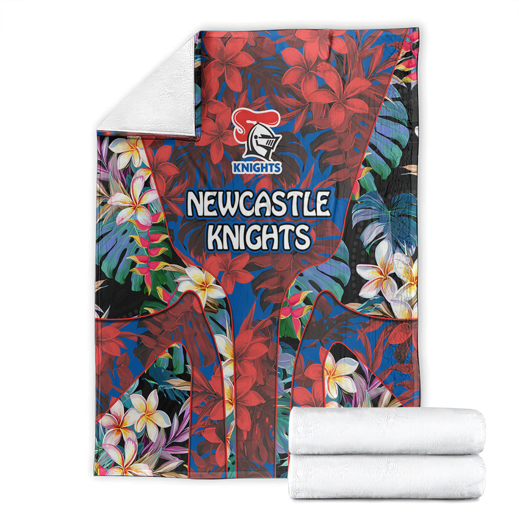 Newcastle Knights Blanket Tropical Hibiscus Floral Pattern With Blue And Red Accents