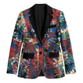 Newcastle Knights Blazer Tropical Hibiscus Floral Pattern With Blue And Red Accents