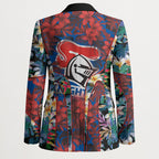 Newcastle Knights Blazer Tropical Hibiscus Floral Pattern With Blue And Red Accents