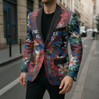 Newcastle Knights Blazer Tropical Hibiscus Floral Pattern With Blue And Red Accents