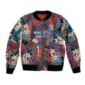 Newcastle Knights Bomber Jacket Tropical Hibiscus Floral Pattern With Blue And Red Accents