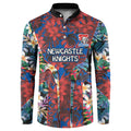Newcastle Knights Button Sweatshirt Tropical Hibiscus Floral Pattern With Blue And Red Accents