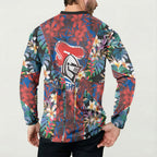 Newcastle Knights Button Sweatshirt Tropical Hibiscus Floral Pattern With Blue And Red Accents