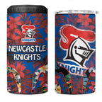 Newcastle Knights 4 in 1 Can Cooler Tumbler Tropical Hibiscus Floral Pattern With Blue And Red Accents