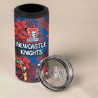 Newcastle Knights 4 in 1 Can Cooler Tumbler Tropical Hibiscus Floral Pattern With Blue And Red Accents