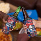 Newcastle Knights 4 in 1 Can Cooler Tumbler Tropical Hibiscus Floral Pattern With Blue And Red Accents