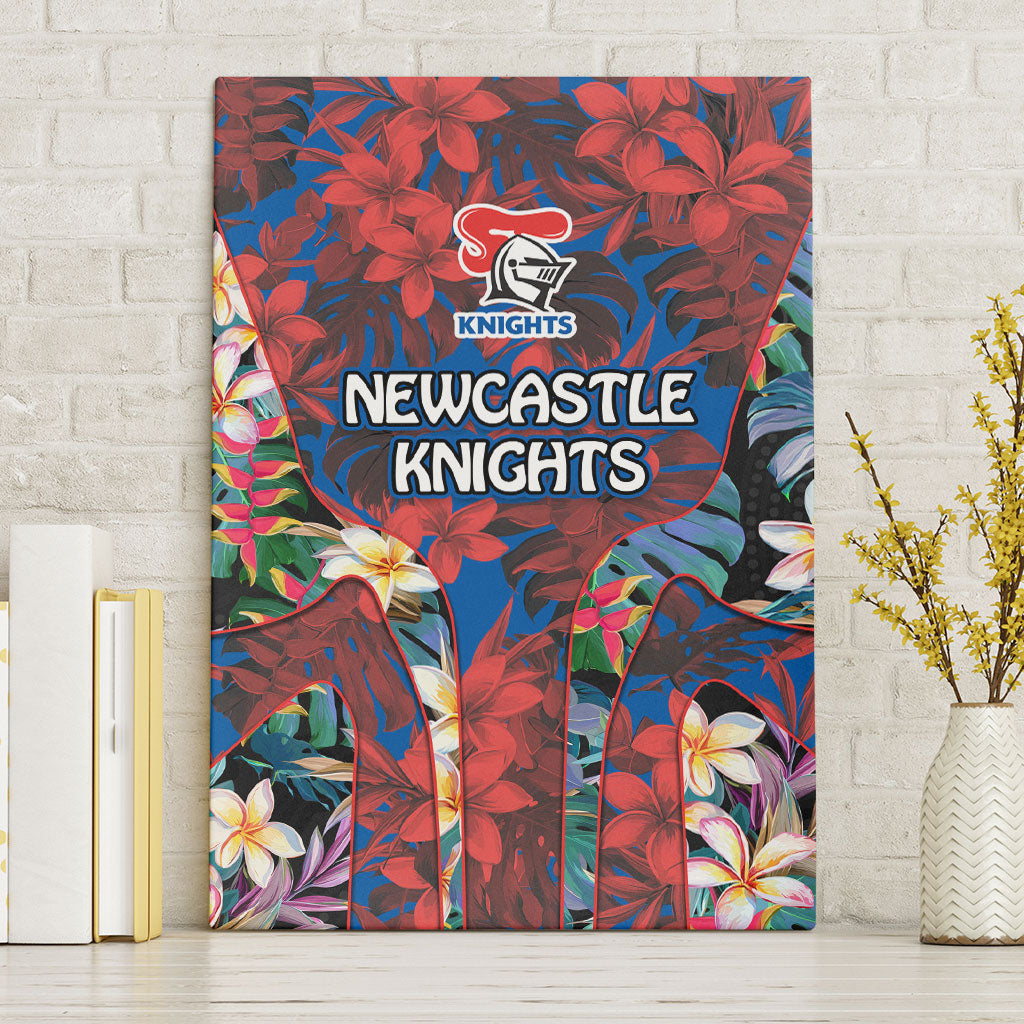 Newcastle Knights Canvas Wall Art Tropical Hibiscus Floral Pattern With Blue And Red Accents