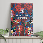 Newcastle Knights Canvas Wall Art Tropical Hibiscus Floral Pattern With Blue And Red Accents