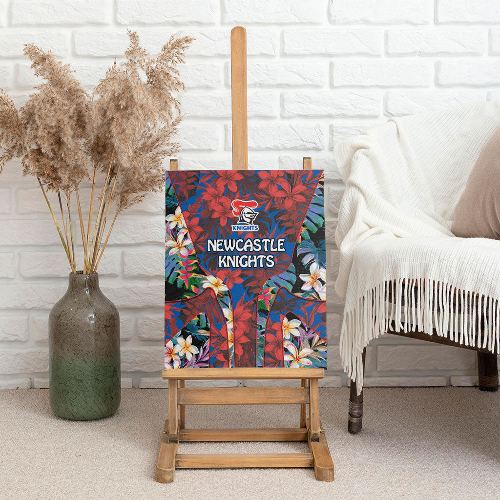 Newcastle Knights Canvas Wall Art Tropical Hibiscus Floral Pattern With Blue And Red Accents