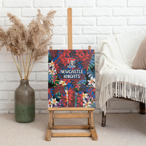 Newcastle Knights Canvas Wall Art Tropical Hibiscus Floral Pattern With Blue And Red Accents