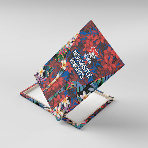 Newcastle Knights Canvas Wall Art Tropical Hibiscus Floral Pattern With Blue And Red Accents