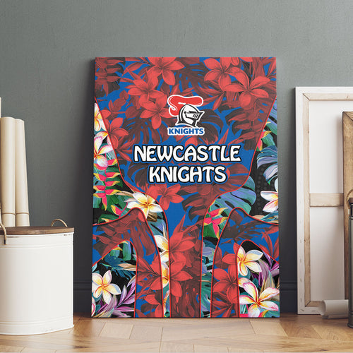 Newcastle Knights Canvas Wall Art Tropical Hibiscus Floral Pattern With Blue And Red Accents