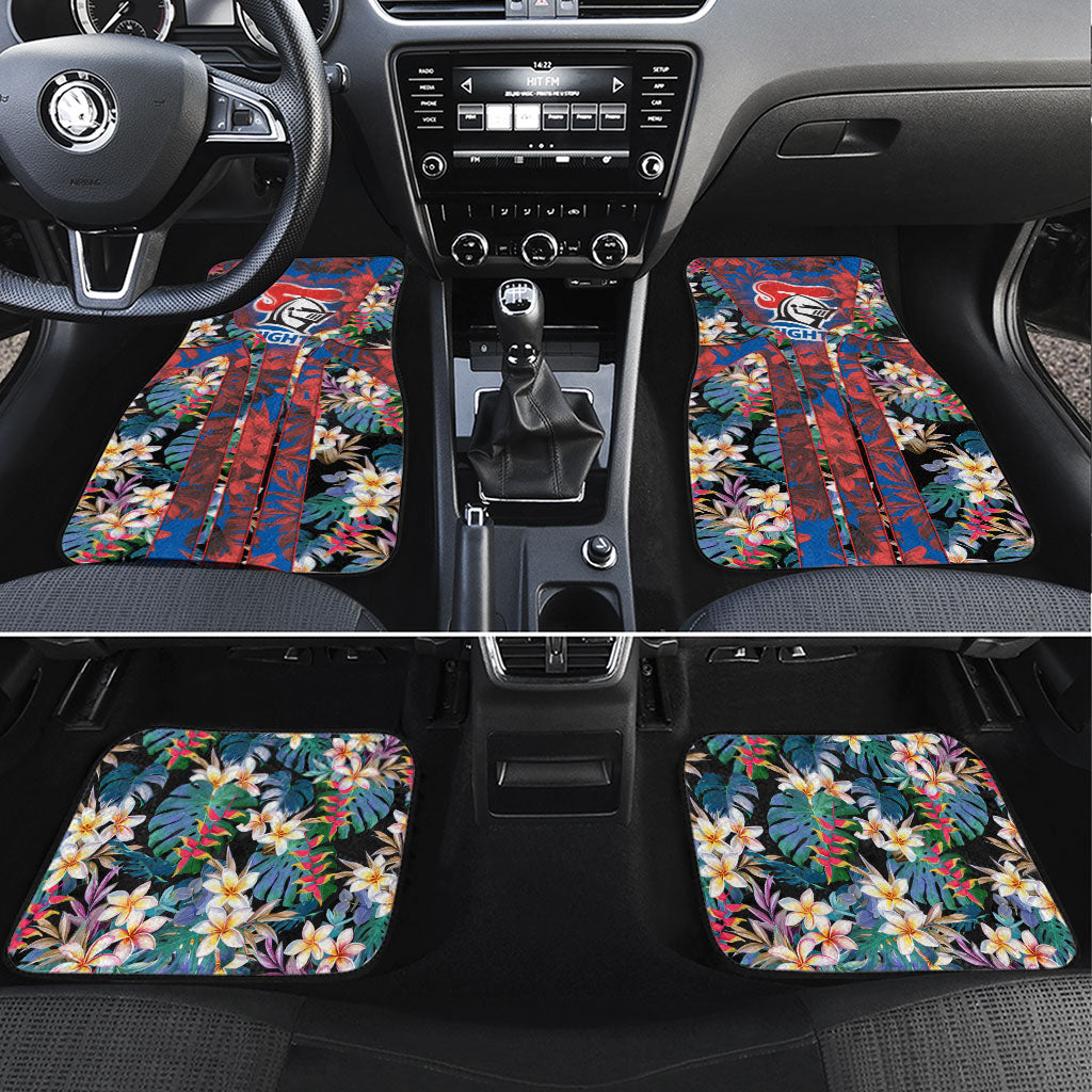 Newcastle Knights Car Mats Tropical Hibiscus Floral Pattern With Blue And Red Accents