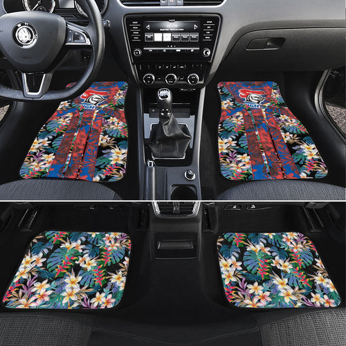 Newcastle Knights Car Mats Tropical Hibiscus Floral Pattern With Blue And Red Accents