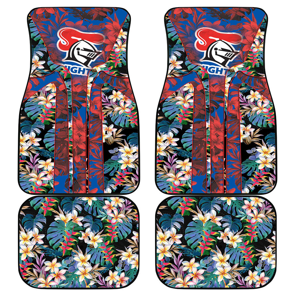 Newcastle Knights Car Mats Tropical Hibiscus Floral Pattern With Blue And Red Accents