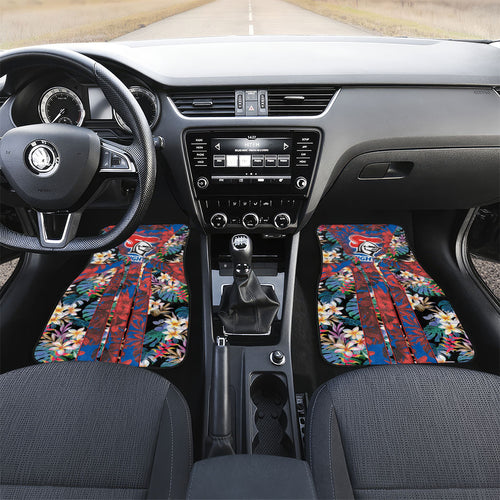 Newcastle Knights Car Mats Tropical Hibiscus Floral Pattern With Blue And Red Accents
