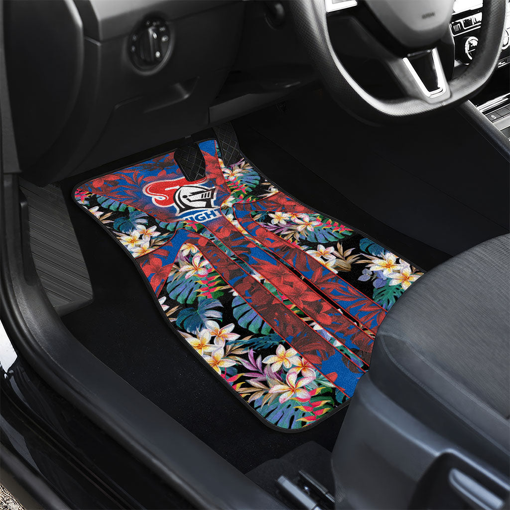 Newcastle Knights Car Mats Tropical Hibiscus Floral Pattern With Blue And Red Accents