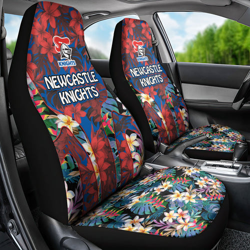 Newcastle Knights Car Seat Cover Tropical Hibiscus Floral Pattern With Blue And Red Accents