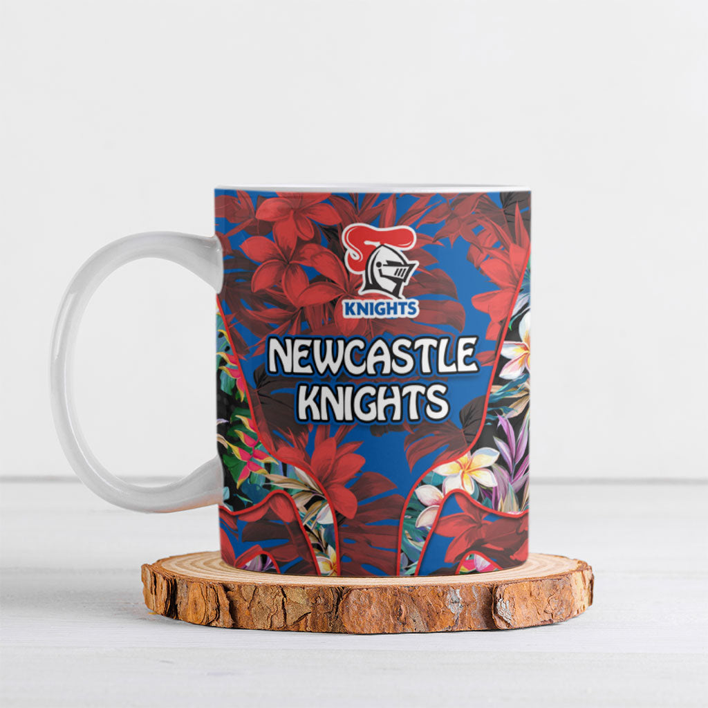 Newcastle Knights Ceramic Mug Tropical Hibiscus Floral Pattern With Blue And Red Accents