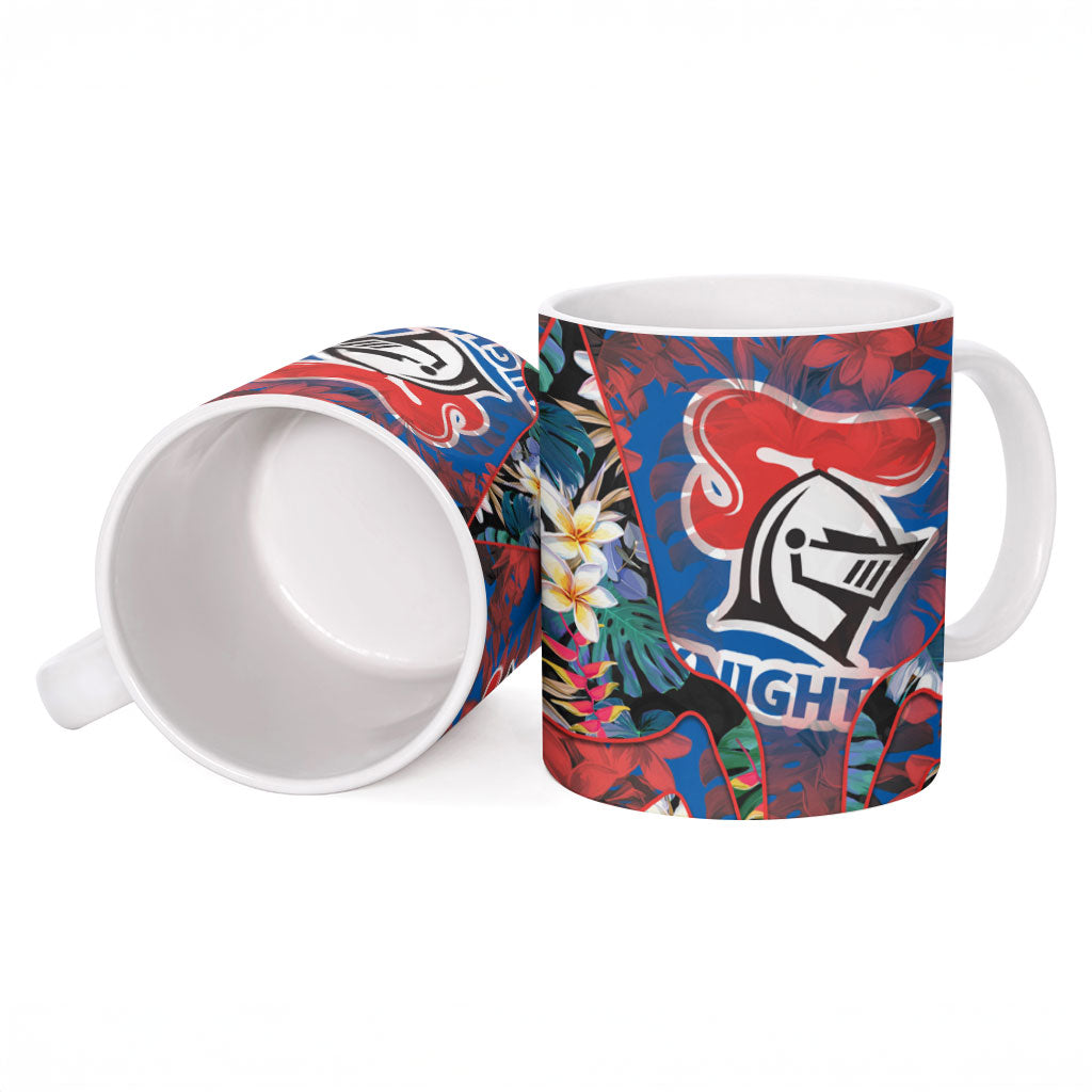 Newcastle Knights Ceramic Mug Tropical Hibiscus Floral Pattern With Blue And Red Accents