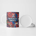 Newcastle Knights Ceramic Mug Tropical Hibiscus Floral Pattern With Blue And Red Accents