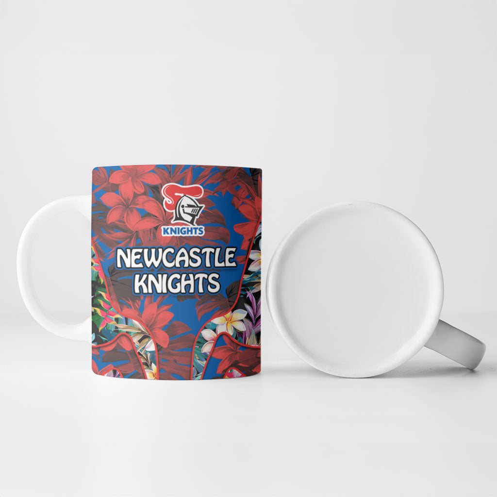 Newcastle Knights Ceramic Mug Tropical Hibiscus Floral Pattern With Blue And Red Accents
