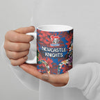 Newcastle Knights Ceramic Mug Tropical Hibiscus Floral Pattern With Blue And Red Accents