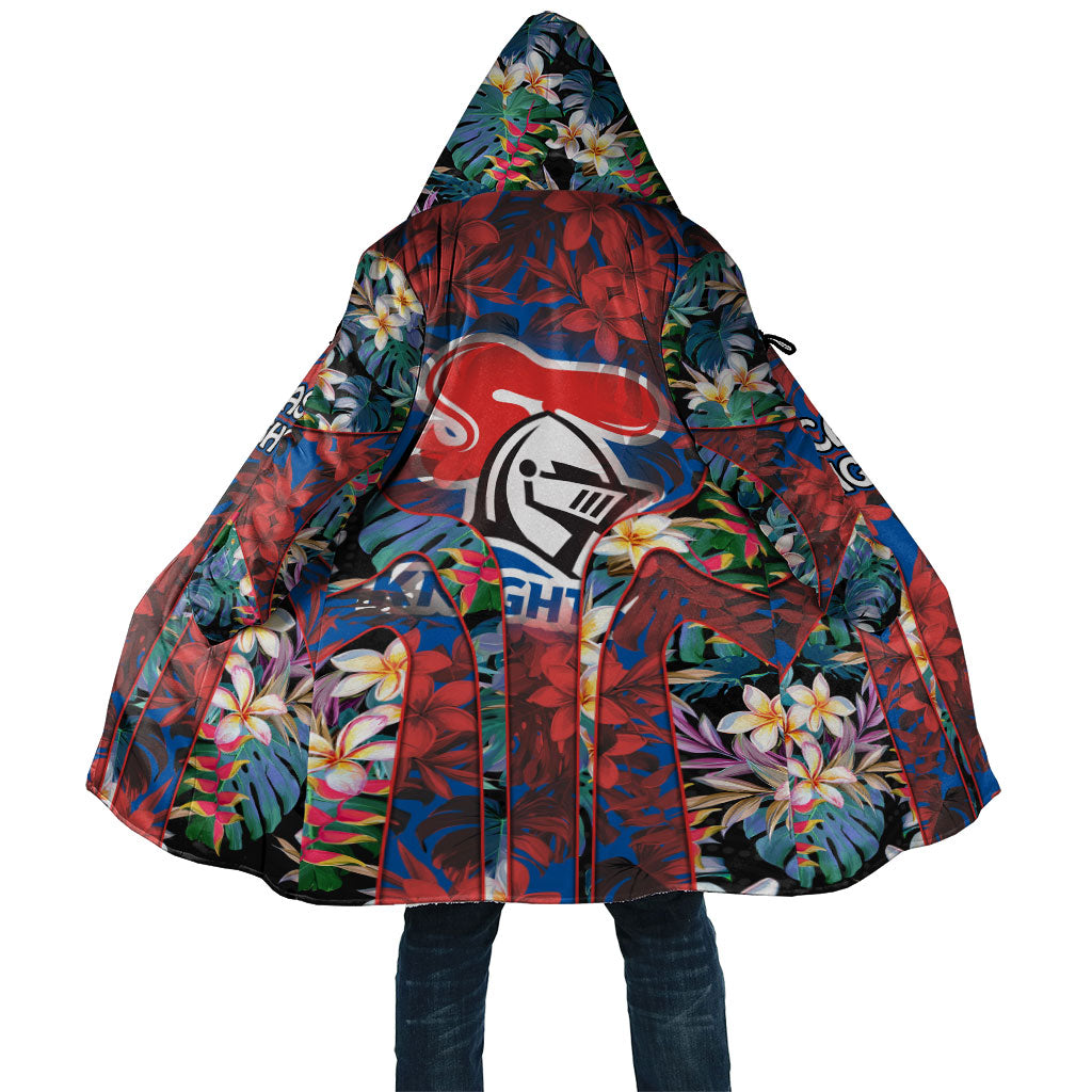 Newcastle Knights Cloak Tropical Hibiscus Floral Pattern With Blue And Red Accents