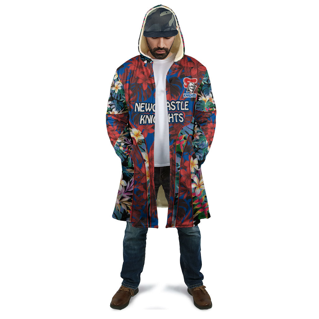 Newcastle Knights Cloak Tropical Hibiscus Floral Pattern With Blue And Red Accents