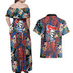 Newcastle Knights Couples Matching Off Shoulder Maxi Dress and Hawaiian Shirt Tropical Hibiscus Floral Pattern With Blue And Red Accents