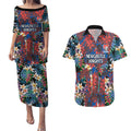 Newcastle Knights Couples Matching Puletasi and Hawaiian Shirt Tropical Hibiscus Floral Pattern With Blue And Red Accents