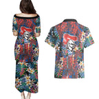 Newcastle Knights Couples Matching Puletasi and Hawaiian Shirt Tropical Hibiscus Floral Pattern With Blue And Red Accents