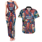Newcastle Knights Couples Matching Tank Maxi Dress and Hawaiian Shirt Tropical Hibiscus Floral Pattern With Blue And Red Accents