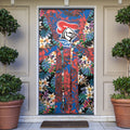 Newcastle Knights Door Cover Tropical Hibiscus Floral Pattern With Blue And Red Accents