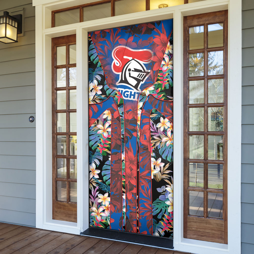 Newcastle Knights Door Cover Tropical Hibiscus Floral Pattern With Blue And Red Accents