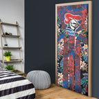 Newcastle Knights Door Cover Tropical Hibiscus Floral Pattern With Blue And Red Accents